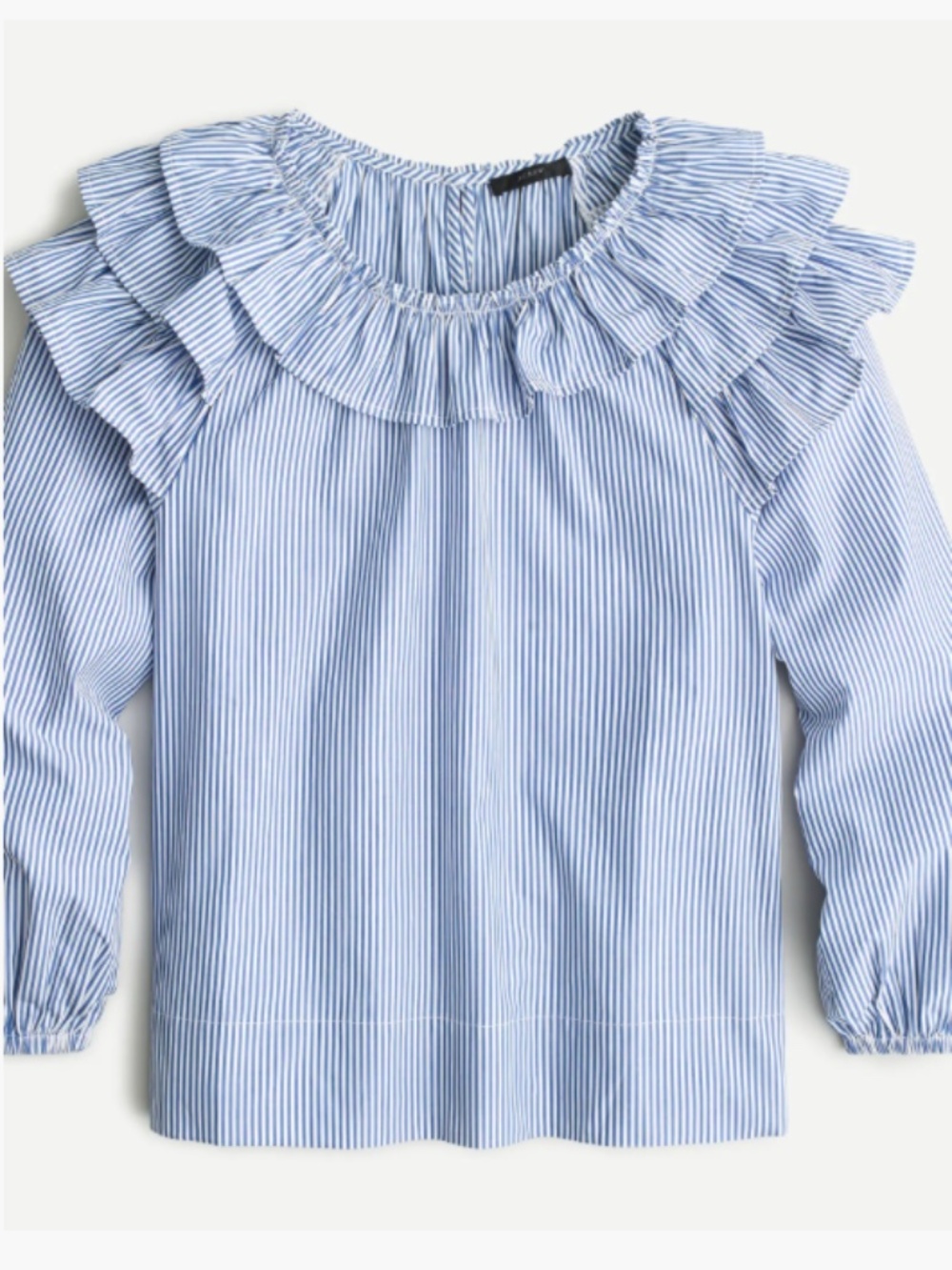 J Crew Blue and White striped ruffle-shoulder top size Medium